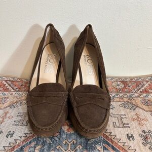 Michael Kors Brown Suede Leather Wedge Heel Loafers